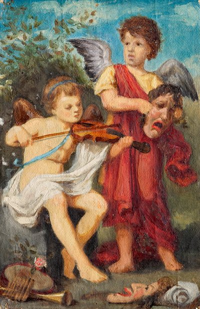 Putti Making Music with Masks by Franz von Matsch
