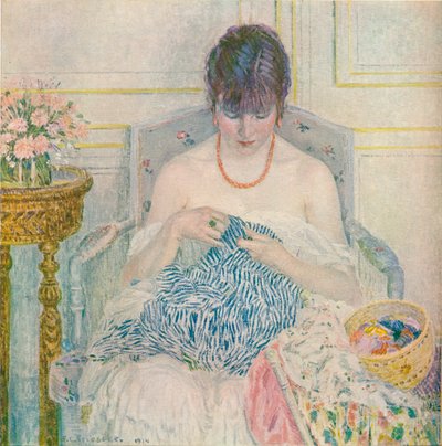 A Girl Sewing by Frederick Carl Frieseke