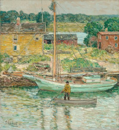 Oyster Sloop, Cos Cob by Frederick Childe Hassam