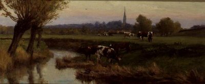 Cows Grazing by a River by Frederick William Newton Whitehead