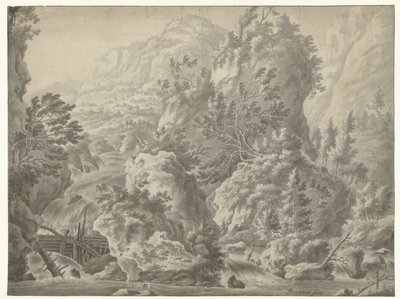 Mountain Landscape with Waterfall by Frederik de Moucheron