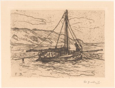 Shrimp Boat at Sea by Frederika Henriëtte Broeksmit (signed by artist)