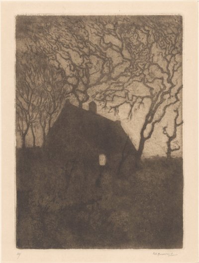 House at Evening by Frederika Henriëtte Broeksmit (signed by artist)