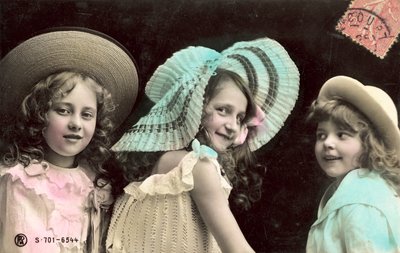 Three Young Girls in Hats, Smiling by French Photographer