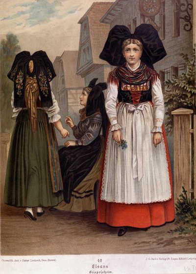 Alsatians in regional costume by French School