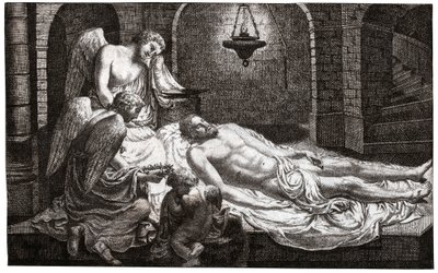 Angels around Jesus (engraving) by French School