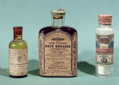 Bottles of pharmaceutical medicine by French School