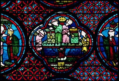 Builders at work, 13th century by French School