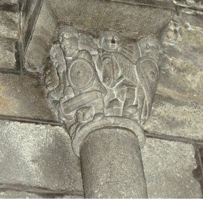 Capital depicting local knights fighting Moors by French School