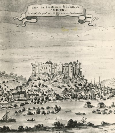 Castle and town of Chinon by French School
