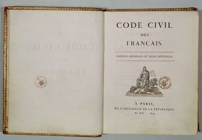 Code Civil, open at the titlepage by French School