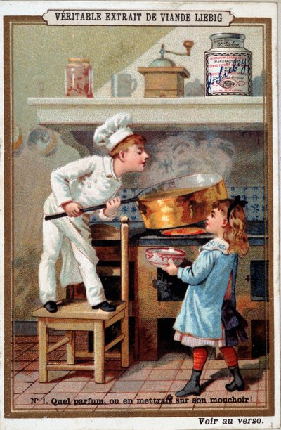 Cook in his oven - chromo. Liébig by French School