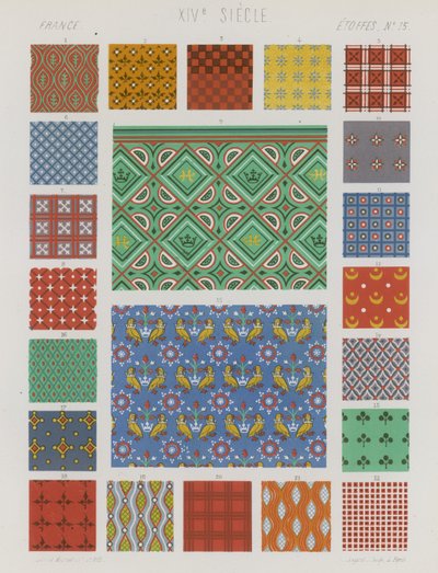 Embroidered fabrics of 14th century France by French School