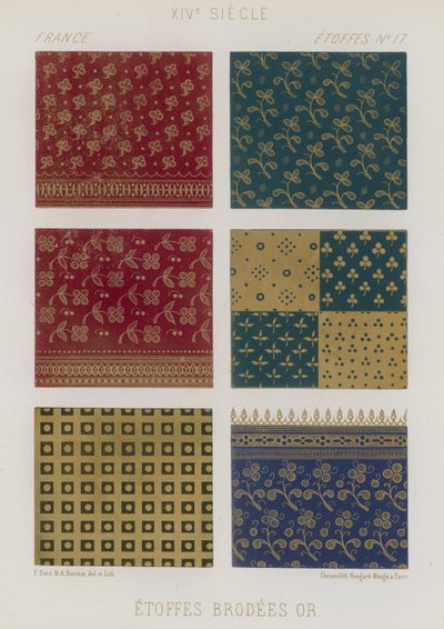 Embroidered fabrics of 14th century France by French School