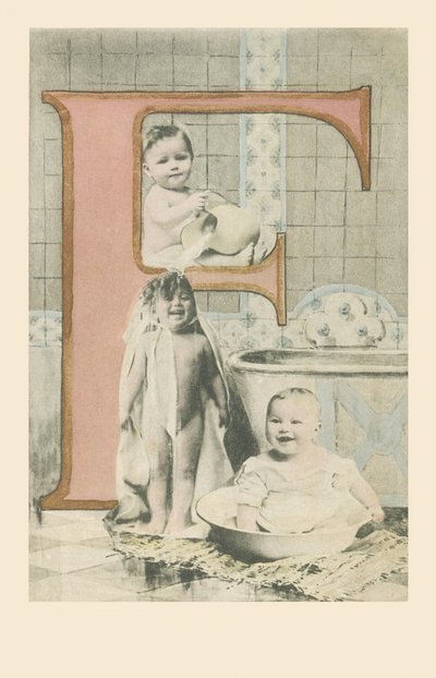 Three babies in the bathroom by French School