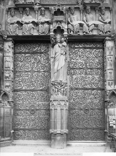 Facade of Notre-Dame, left portal, Paris by French School