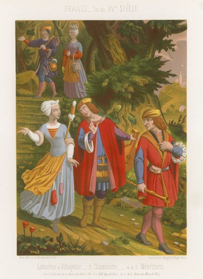 Farmer and villager, chambermaid and musicians by French School