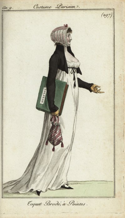 Fashionable woman in an embroidered toque cap by French School