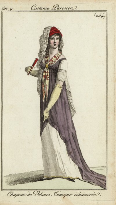Fashionable woman with a fan by French School