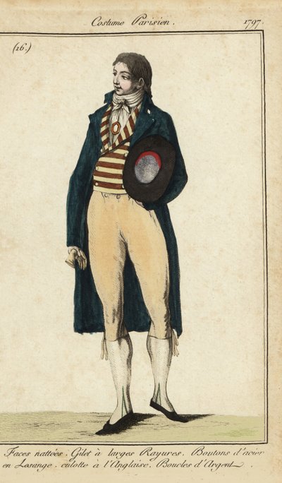 Gentleman in striped vest and breeches by French School