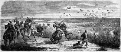 Japanese scenes: bird hunting by French School
