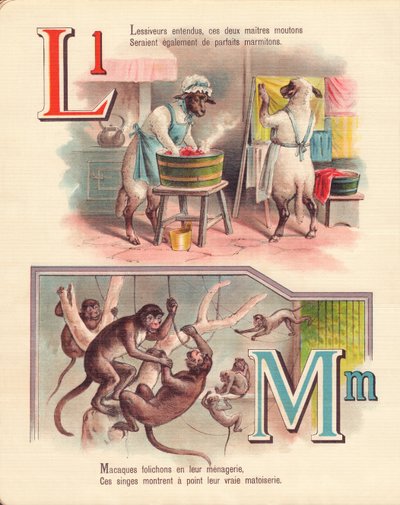 Lamb, laundry, monkeys, menagerie by French School