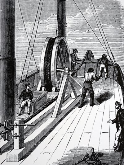 Laying telegraph cable by French School