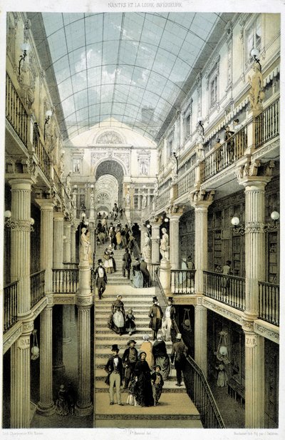 Le Passage Pommeraye in Nantes - Lithography by French School