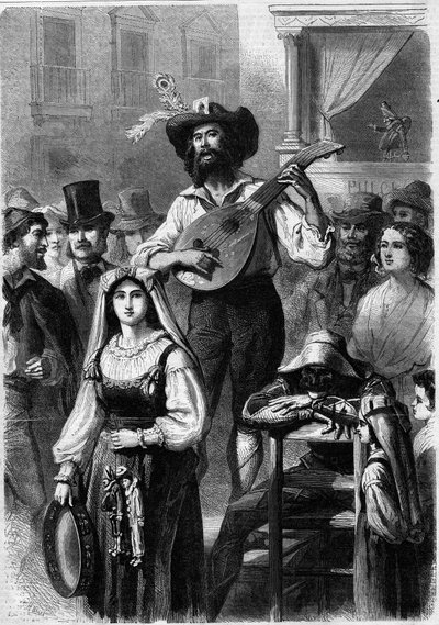Mandolin Player in a Street in Italy by French School
