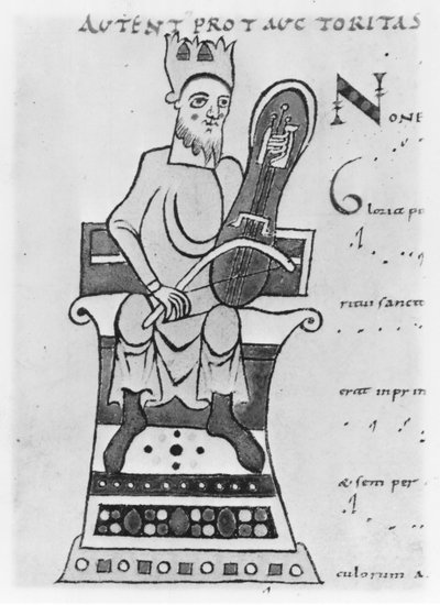 Musician playing a crouth by French School