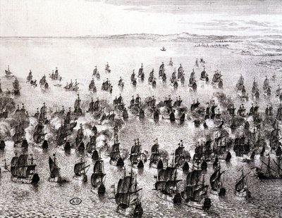 Naval battle - engraving by French School