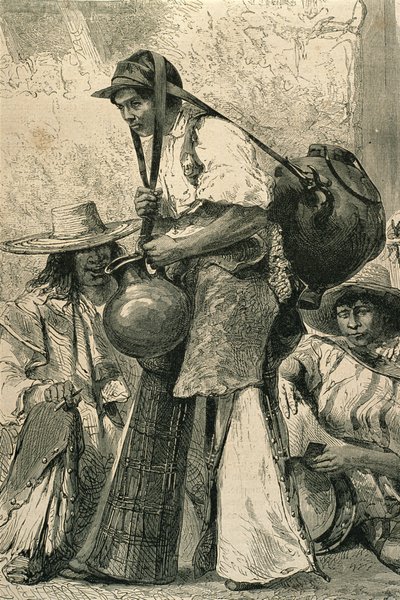 Peasants in Mexico City, 1860s by French School