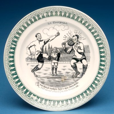 Plate with football scene (ceramic) by French School