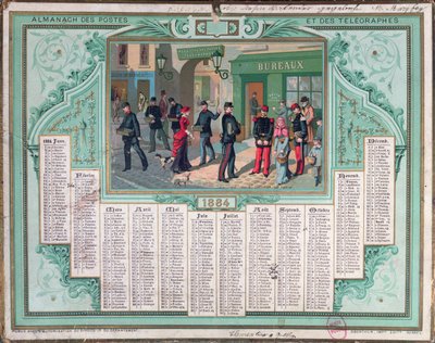Post Office Calendar of 1884 by French School