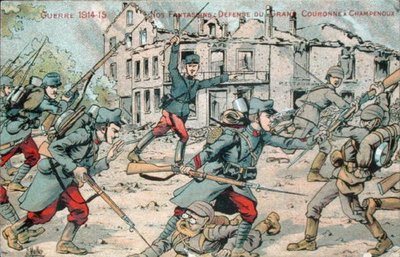 Postcard depicting the French Infantry Defending Champenoux by French School