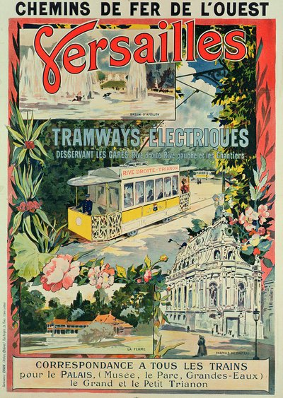 Poster advertising the electric tram at Versailles by French School