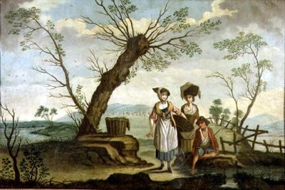 Rustic Landscape with Washerwomen and a Peasant by French School