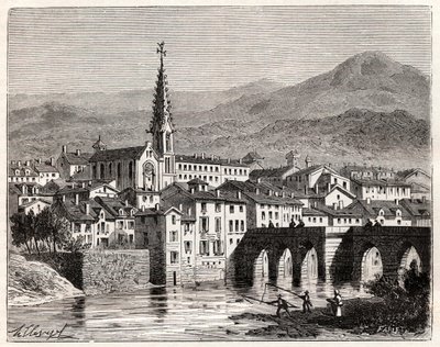 Saint-Antonin-Noble-Val - Languedoc-Roussillon-Midi-Pyrenee - engraving in 