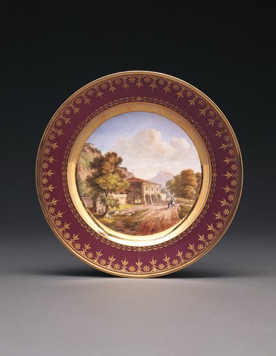 Sevres fond pourpre topographical plate by French School