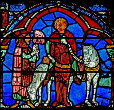 St Cheron window: hawking? by French School