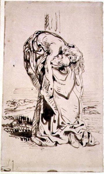 St Francis supporting the crucified Christ by French School
