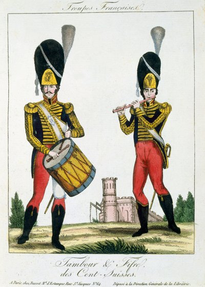 Swiss Guard, Tambour and Fife Players, c.1790 by French School