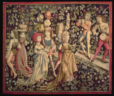 Tapestry depicting dancers and musicians by French School