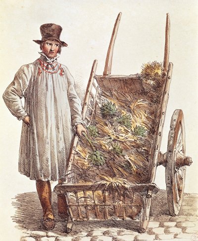 The artichokes seller, print by French School