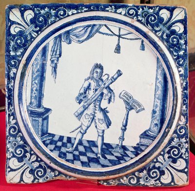 Tile depicting a bassoonist, 1706 by French School