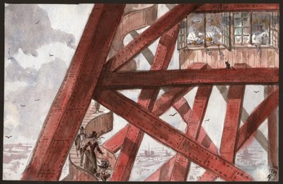 Tourists on the Eiffel Tower by French School