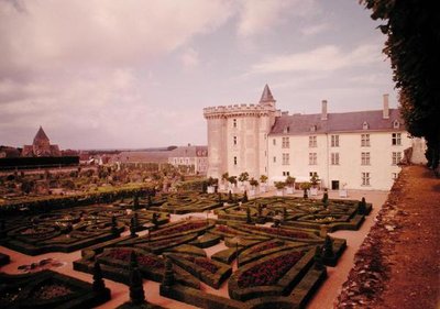 View of the keep and gardens by French School