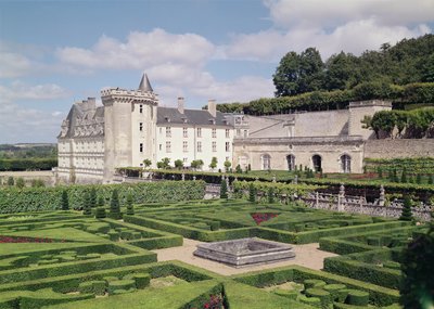 View of the keep and the gardens by French School