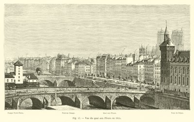 View of the Quai aux Fleurs in 1855 by French School