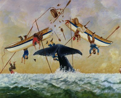 Whale knocking fishermen out of the water by French School